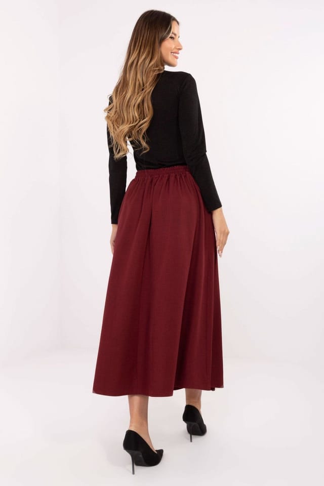 Love Lace Love Lace Women's Pleated Front Midi Skirt with Elastic Back in Red - 3