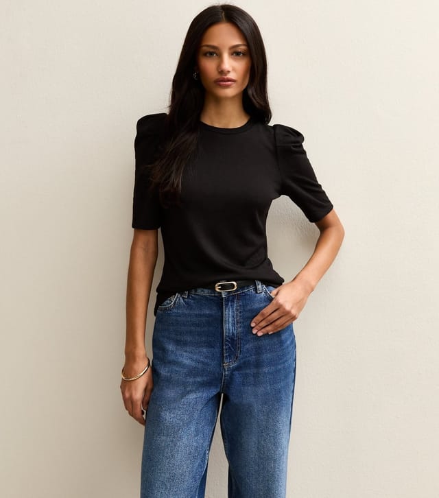 New Look Women's Black Puff Sleeve Soft Touch T-Shirt New Look - 2
