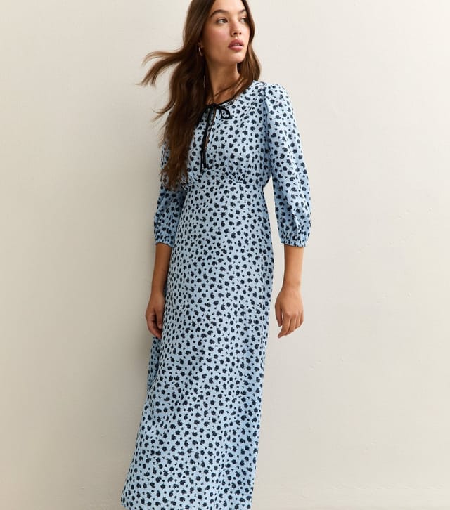 New Look Women's Light Blue Ditsy Floral Print Tie Neck Midi Dress New Look - 2
