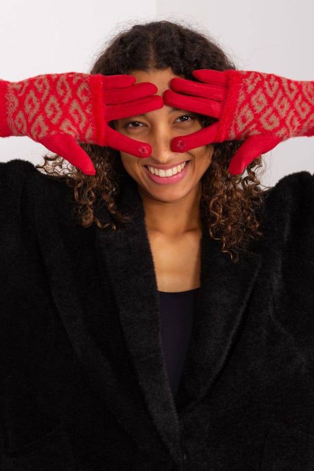 Love Lace Love Lace Women's Embroidered Flower Touchscreen Insulated Pull Off-Knit Gloves in Red - 2