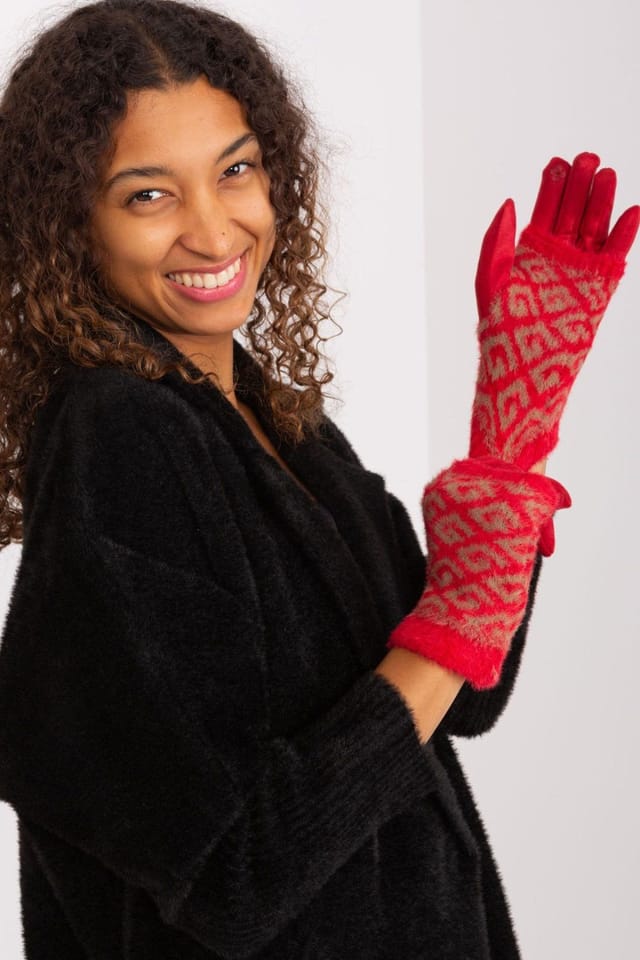 Love Lace Love Lace Women's Embroidered Flower Touchscreen Insulated Pull Off-Knit Gloves in Red - 3