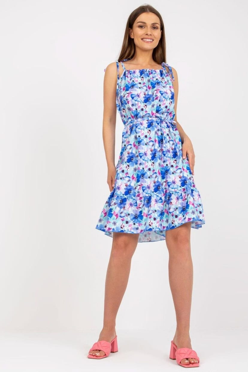 Love Lace Love Lace Women's Summer Dress with Tied Waist Ruffle Hem in Blue - 1