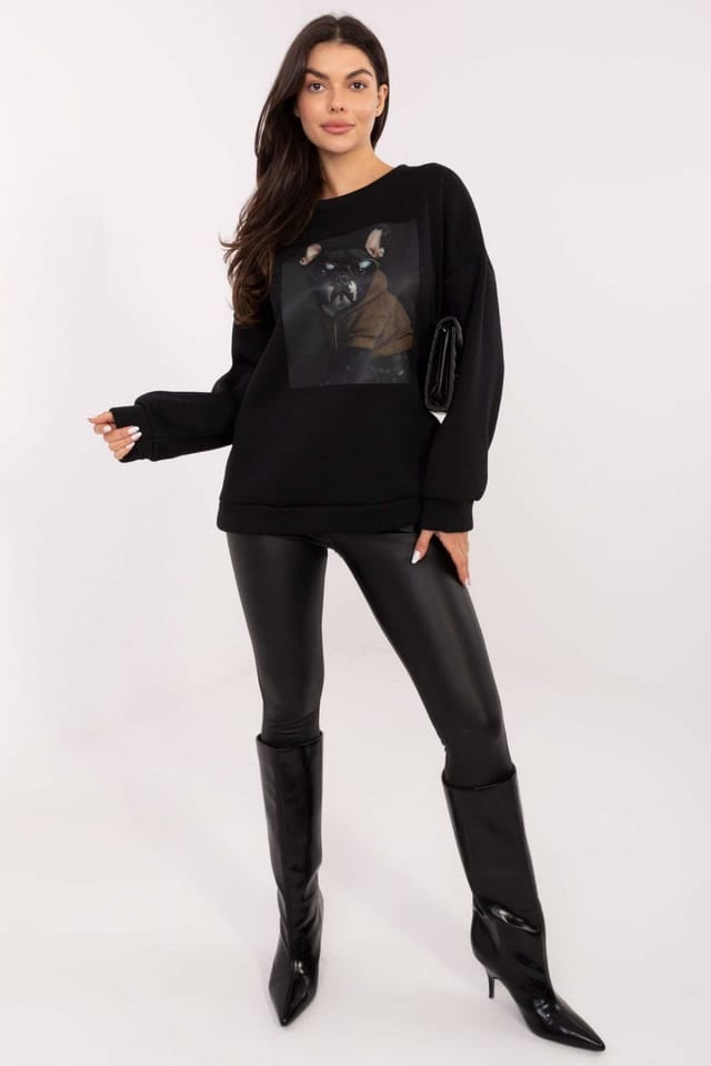 Love Lace Love Lace Women's Stylish Casual Cotton Elastane Sweatshirt in Black - 2