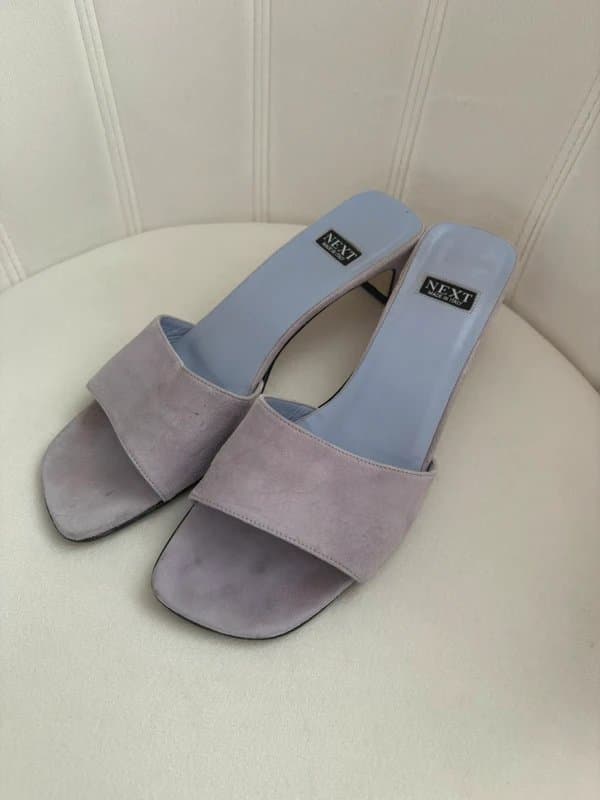 Next NEXT Made in Italy Lilac Suede Kitten Heel Mule Sandals UK 6.5 Leather