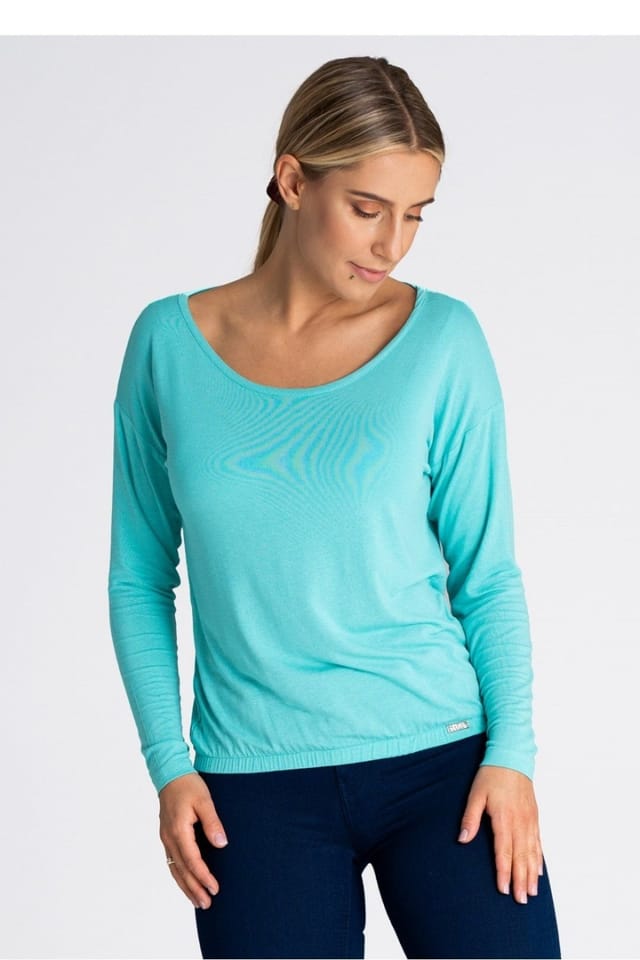 Love Lace Love Lace Women's Fine Fabric Loose Fit Long Sleeve Blouse in Aqua - 2