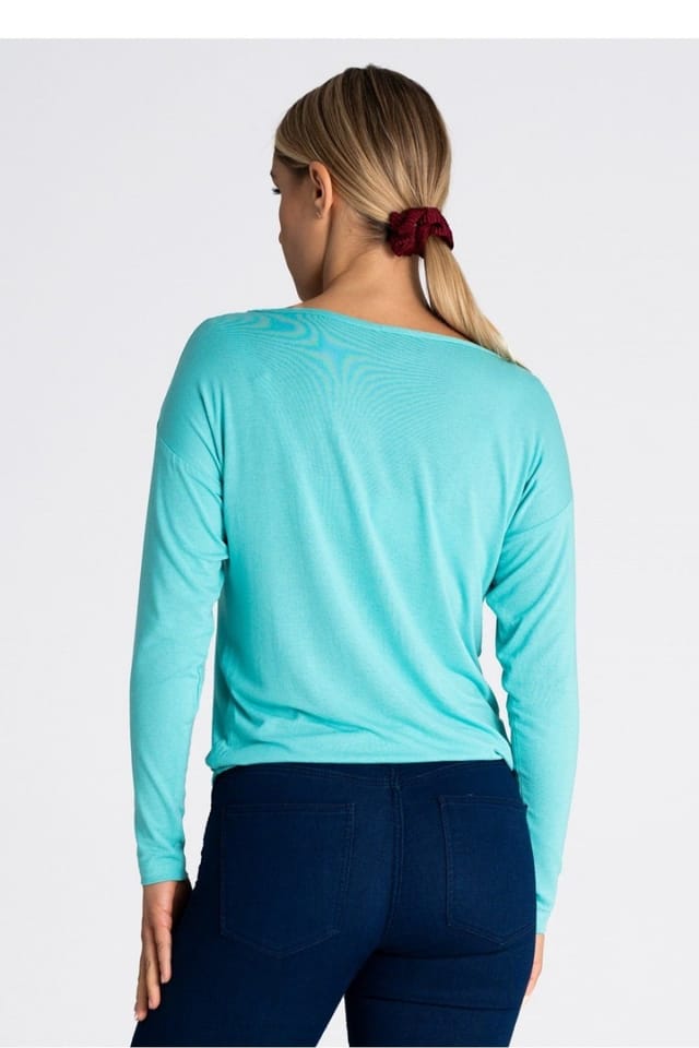 Love Lace Love Lace Women's Fine Fabric Loose Fit Long Sleeve Blouse in Aqua - 3