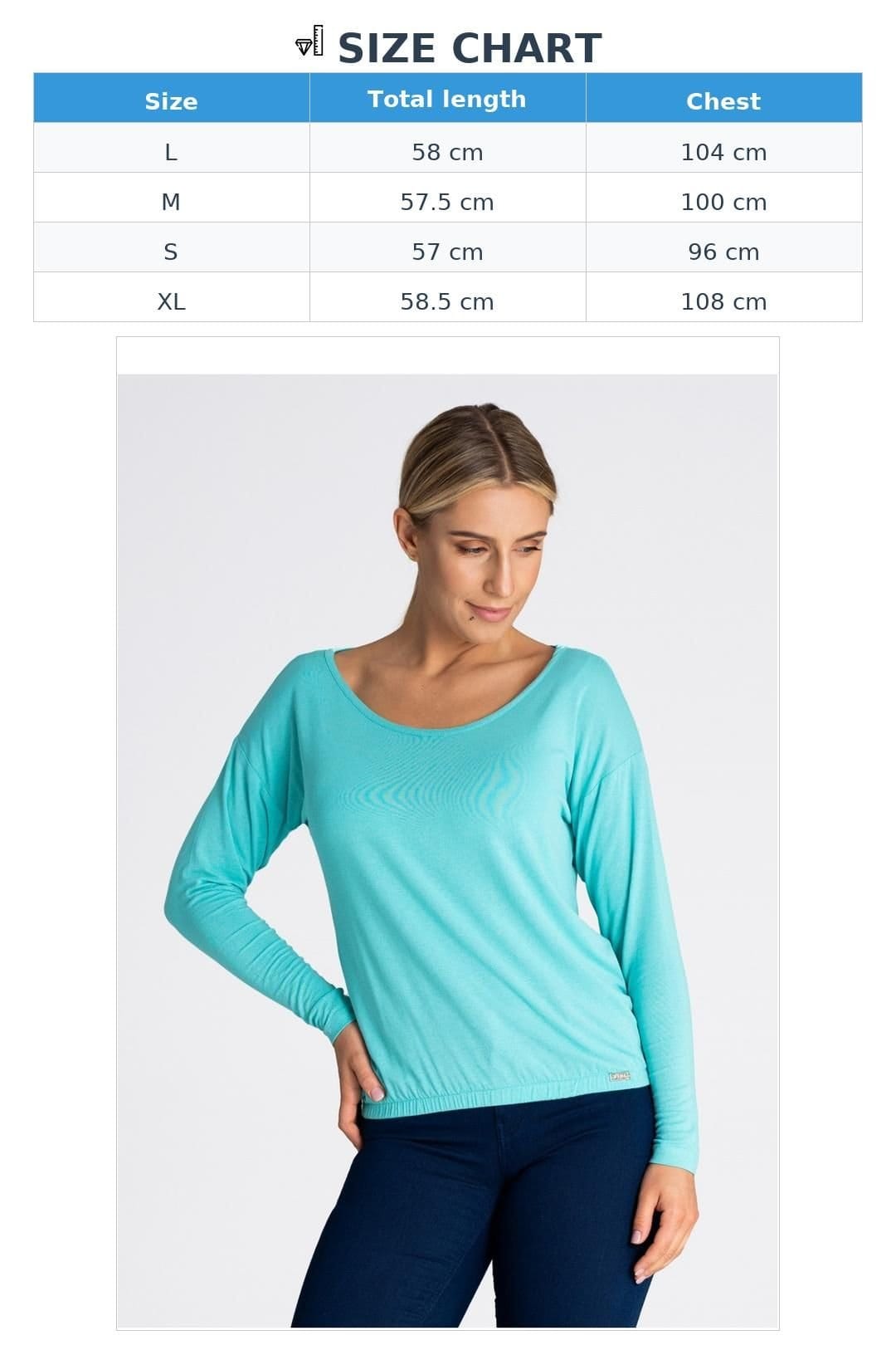 Love Lace Love Lace Women's Fine Fabric Loose Fit Long Sleeve Blouse in Aqua - 4