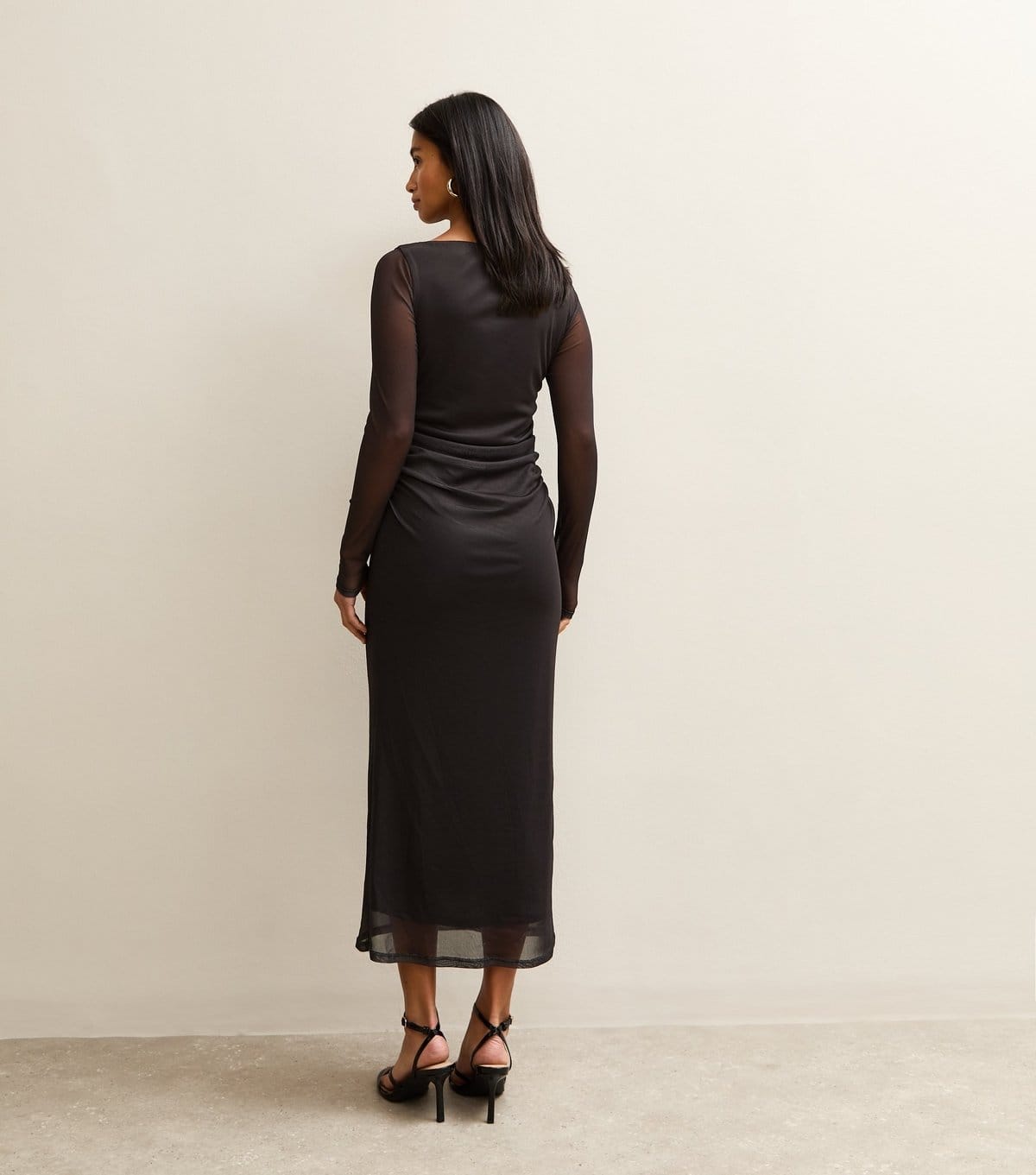 New Look Women's Petite Black Flower Ruched Mesh Midi Dress New Look - 4