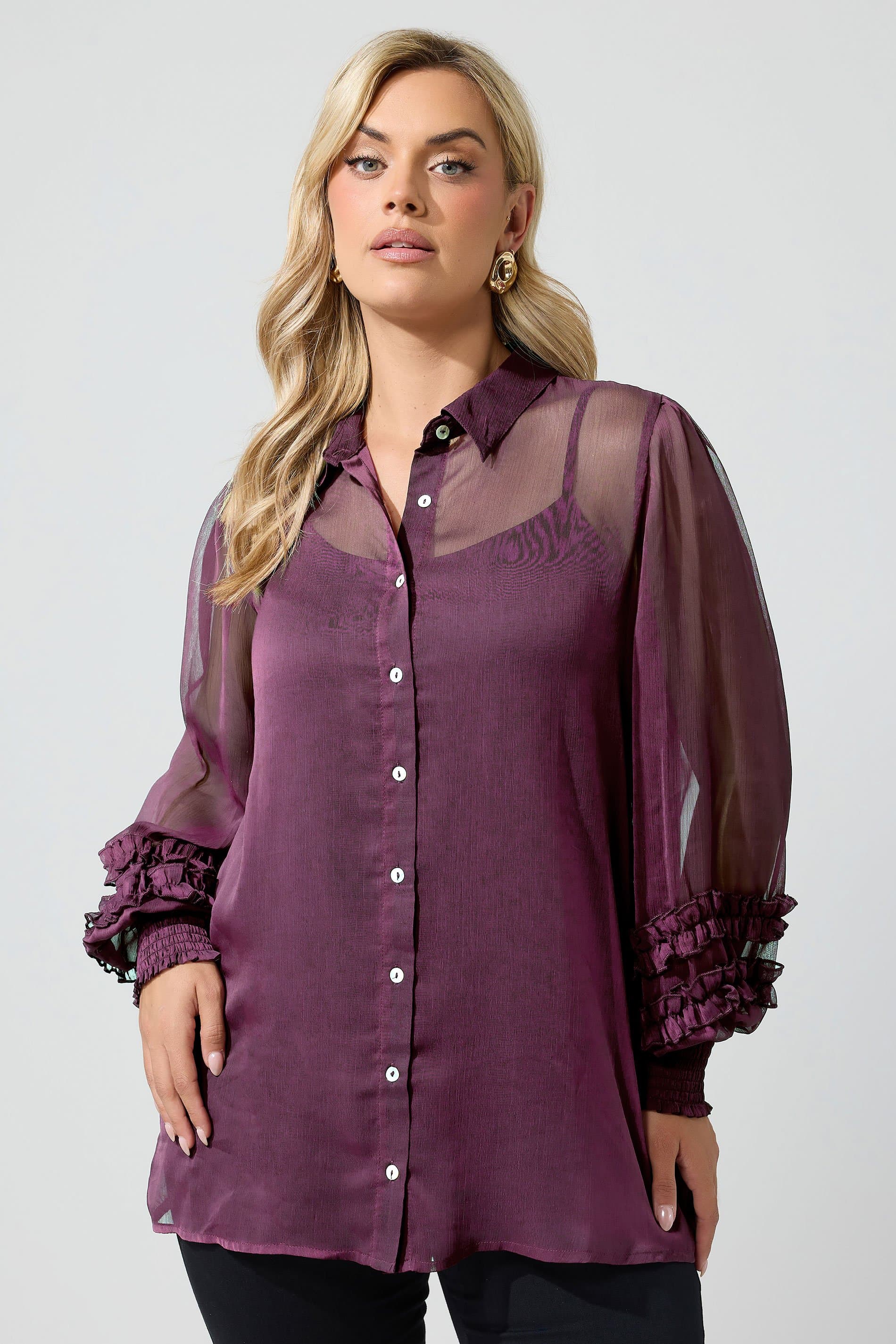 Yours London Plus Size Purple Ruffle Detail Shirt