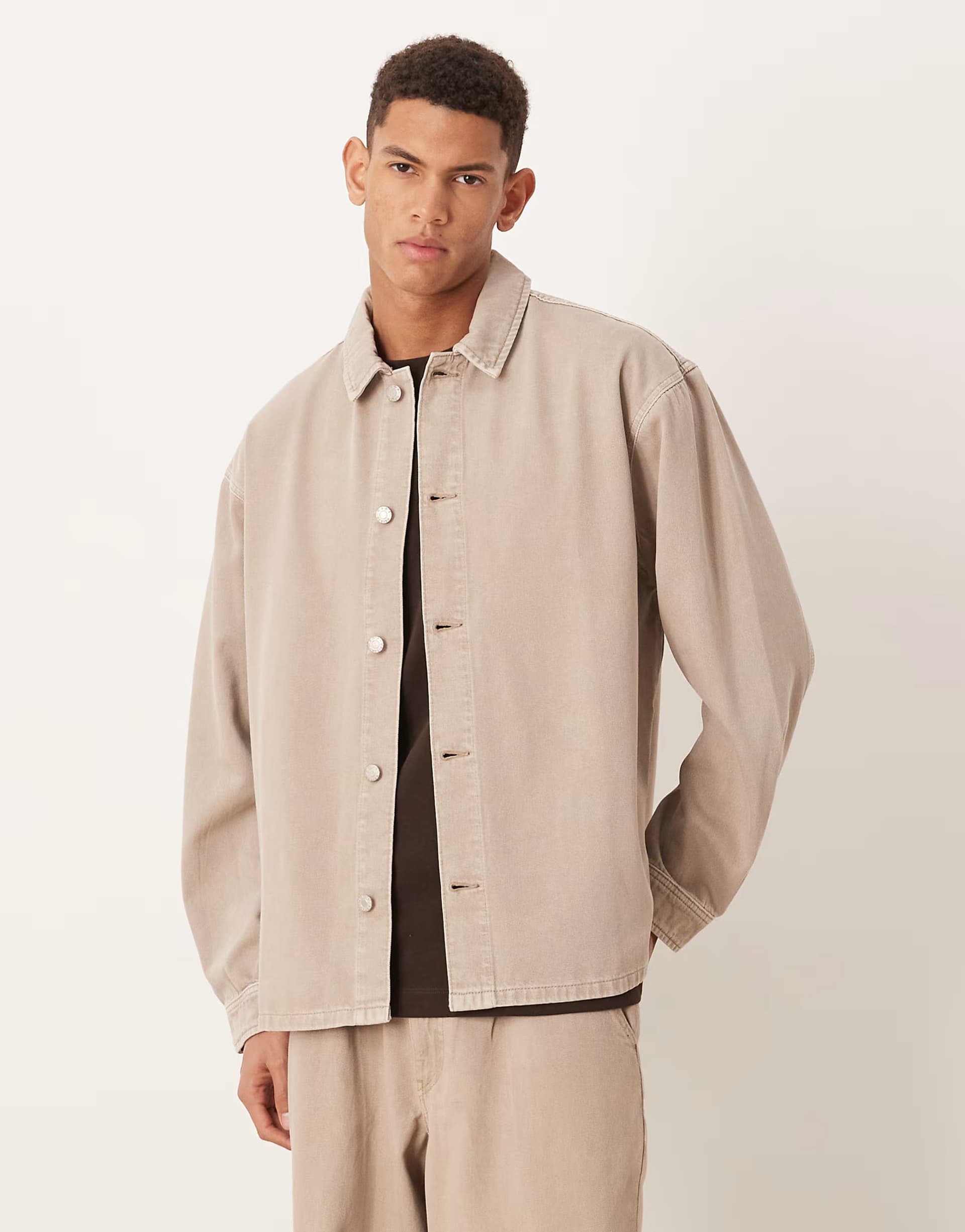 ASOS ASOS DESIGN co-ord oversized long sleeve denim shirt in washed stone