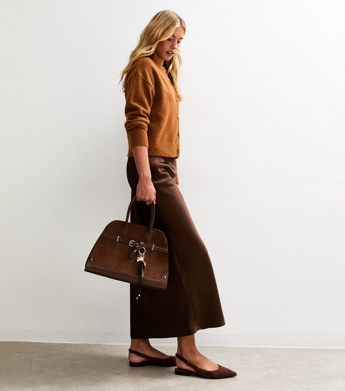 New Look Women's Tall Brown Bias Cut Satin Midi Skirt New Look - 3