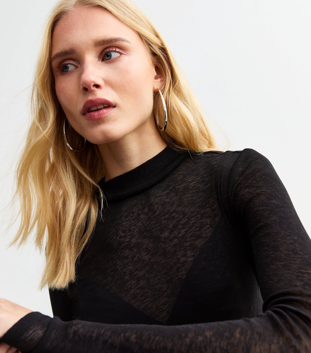 New Look Women's Black Mesh High Neck Long Sleeve Top New Look - 2