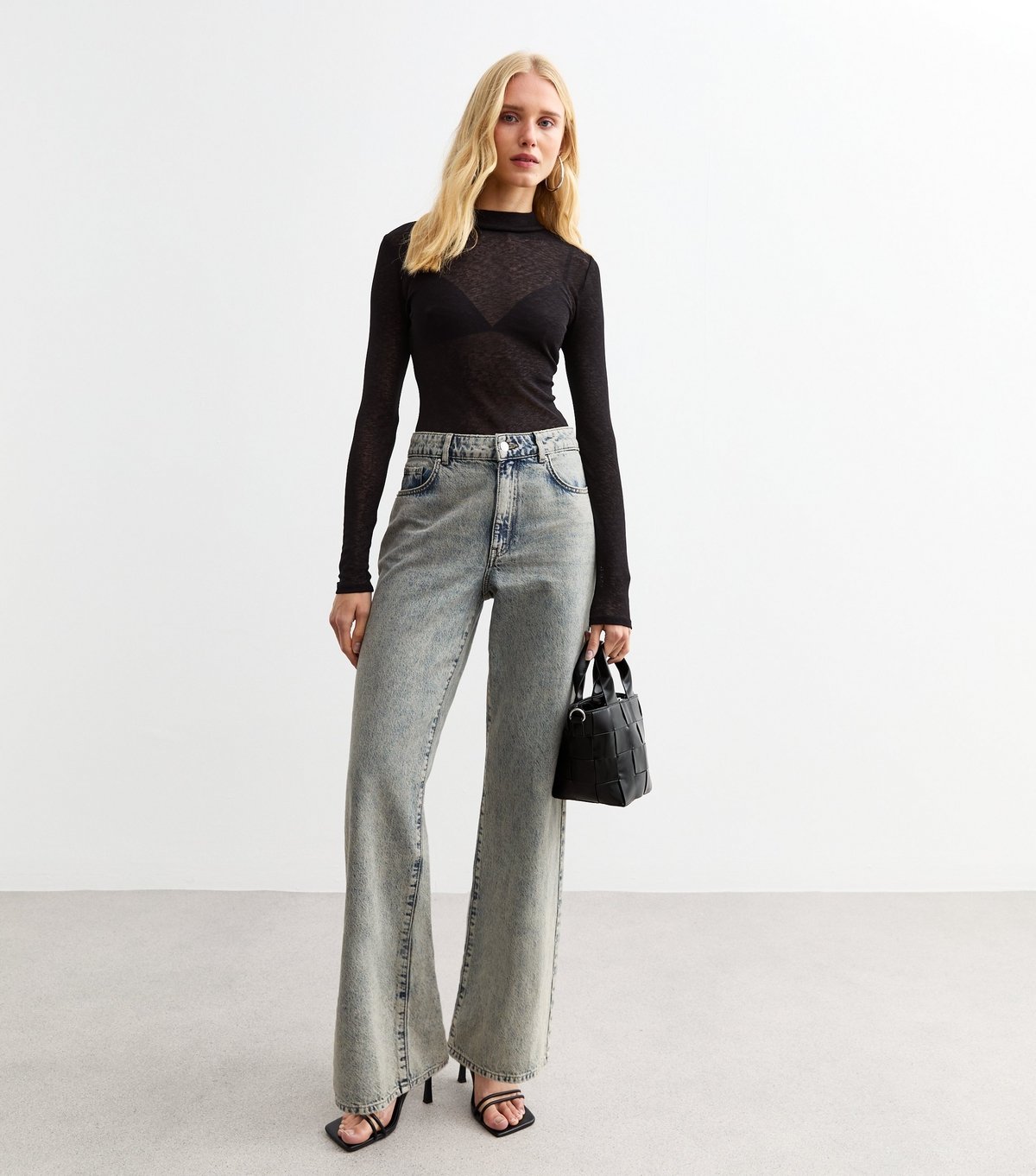 New Look Women's Black Mesh High Neck Long Sleeve Top New Look - 3