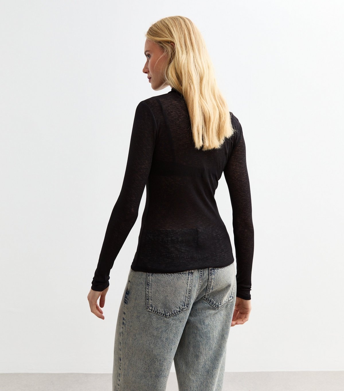 New Look Women's Black Mesh High Neck Long Sleeve Top New Look - 4