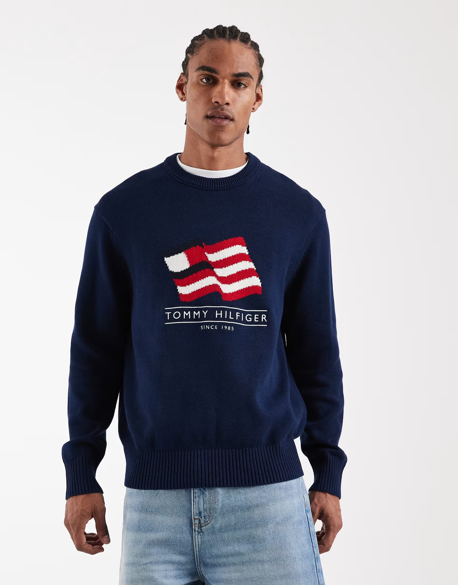 Tommy Hilfiger waving flag logo knitted jumper in navy