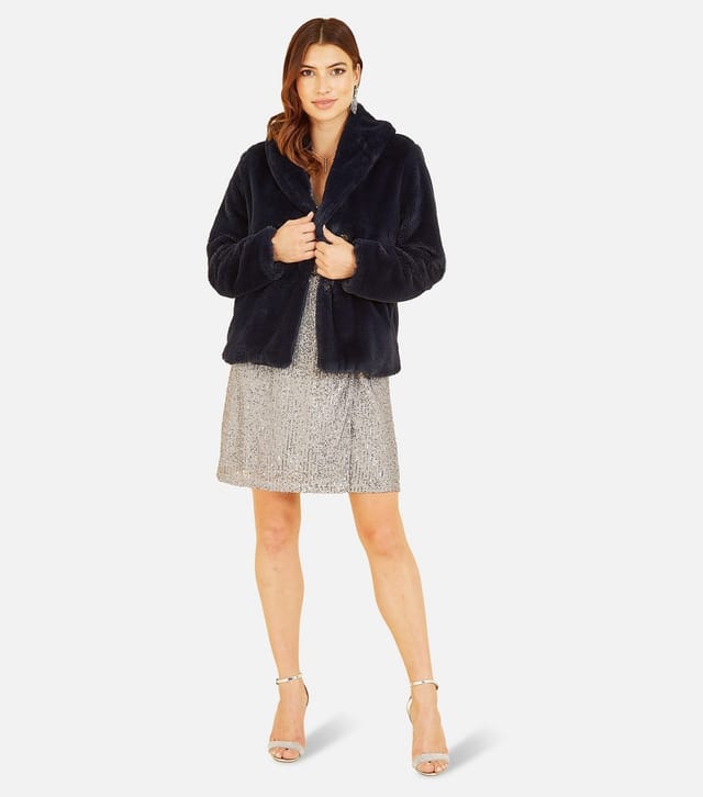 Yumi Women's Black Faux Fur Wrap Coat Yumi New Look - 2
