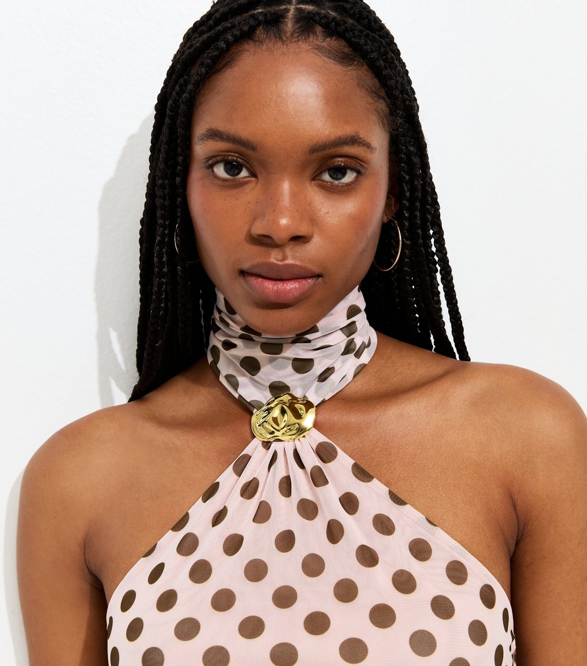 New Look Women's Pink Polka Dot Halter Neck Mesh Mini Dress New Look - 3