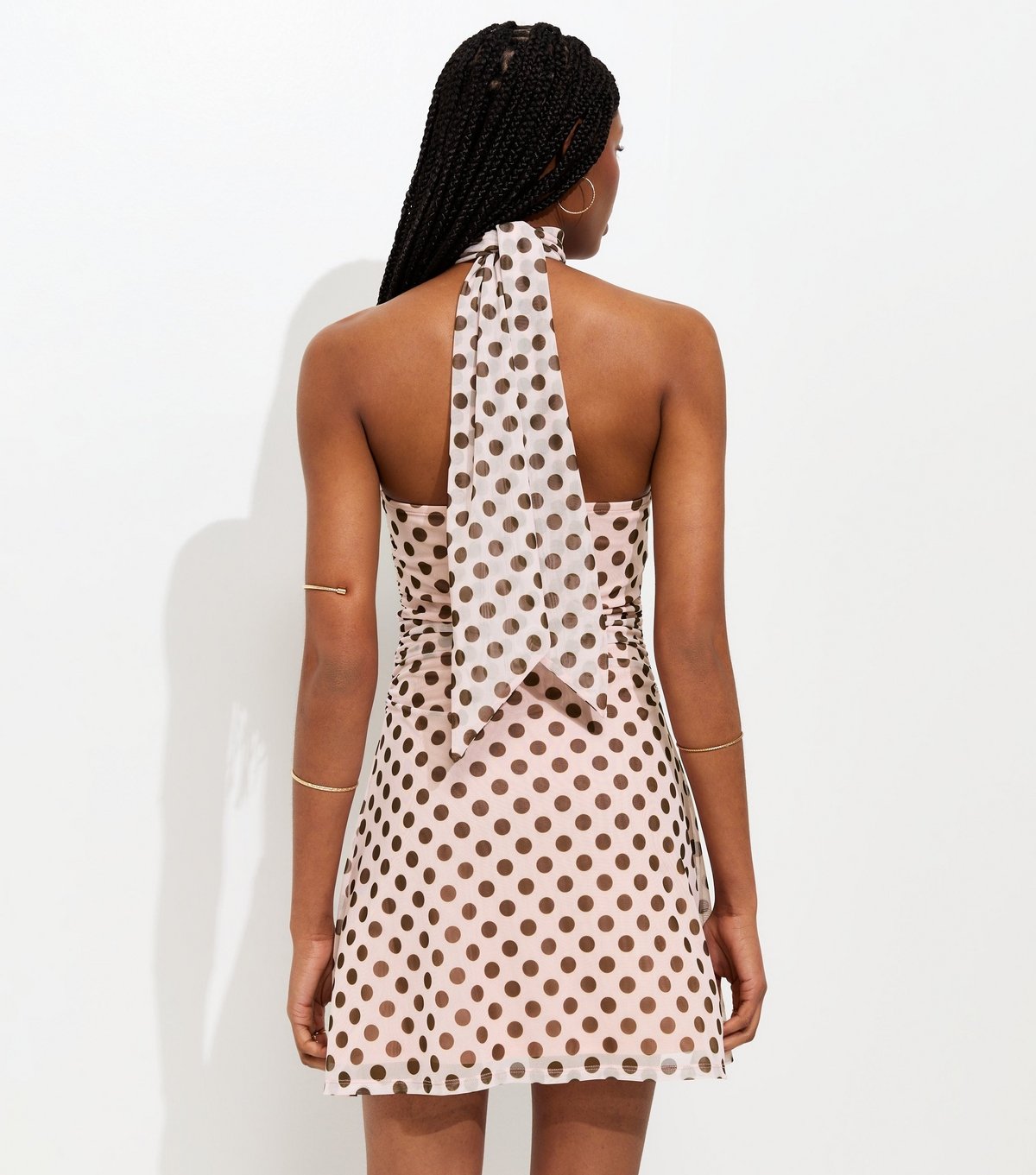 New Look Women's Pink Polka Dot Halter Neck Mesh Mini Dress New Look - 4
