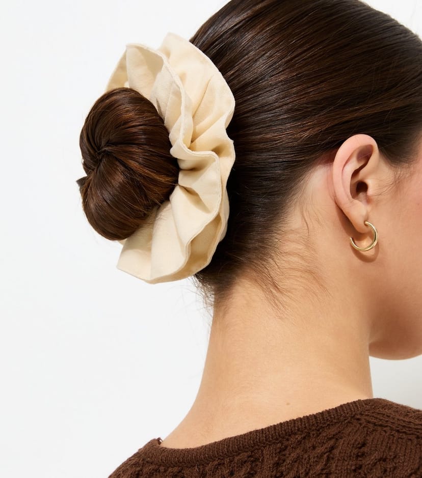 New Look Cream Linen Look Double Layer Scrunchie New Look - 1