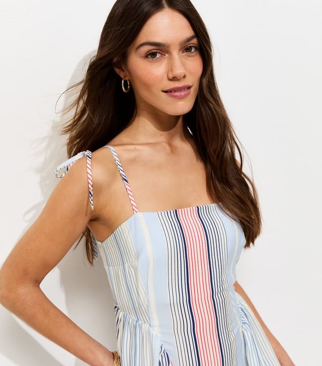 New Look Women's Petite Blue Stripe Print Cami Godet Midi Skirt New Look - 2