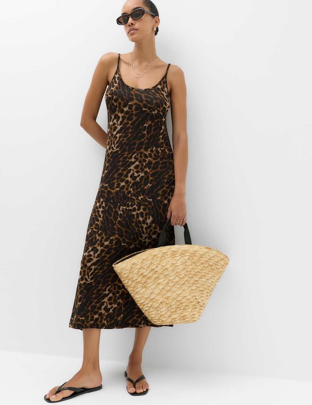 Marks & Spencer M&S Printed Jersey Midaxi Beach Dress Dark Brown Mix