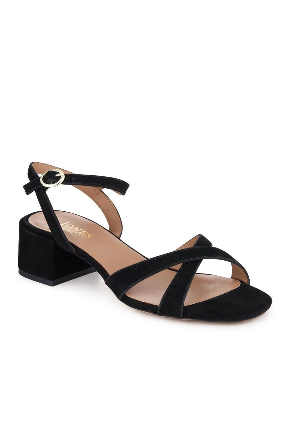 Jones Bootmaker Jones Bootmaker Women's Hyacinth Wide-Fit Heeled Leather Sandals in Black
