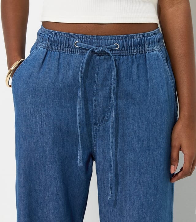 New Look Women's Blue Denim Drawstring Wide Leg Trousers New Look - 3