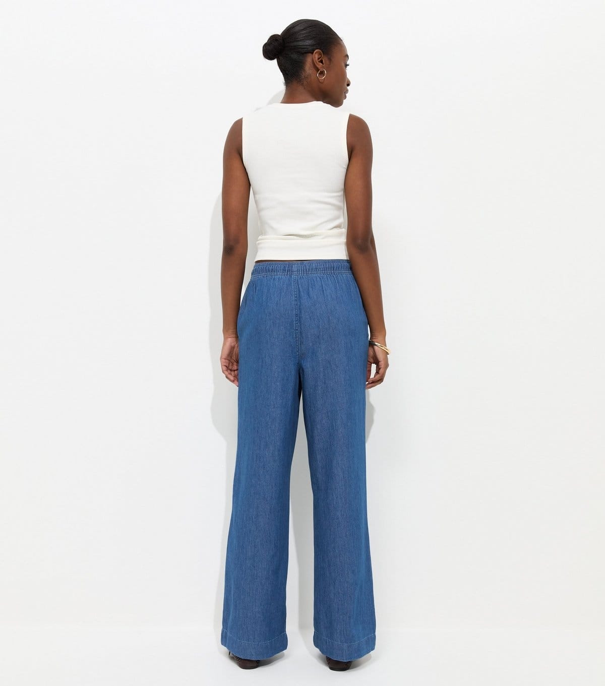 New Look Women's Blue Denim Drawstring Wide Leg Trousers New Look - 4