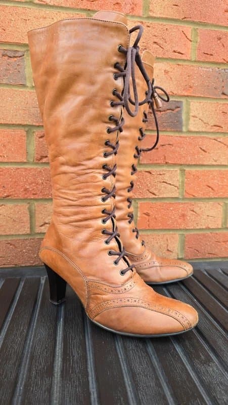 Made In Italy Vintage Y2K Victorian Style Brown Italian Leather Lace-Up Boots Dark Academia UK 5/38