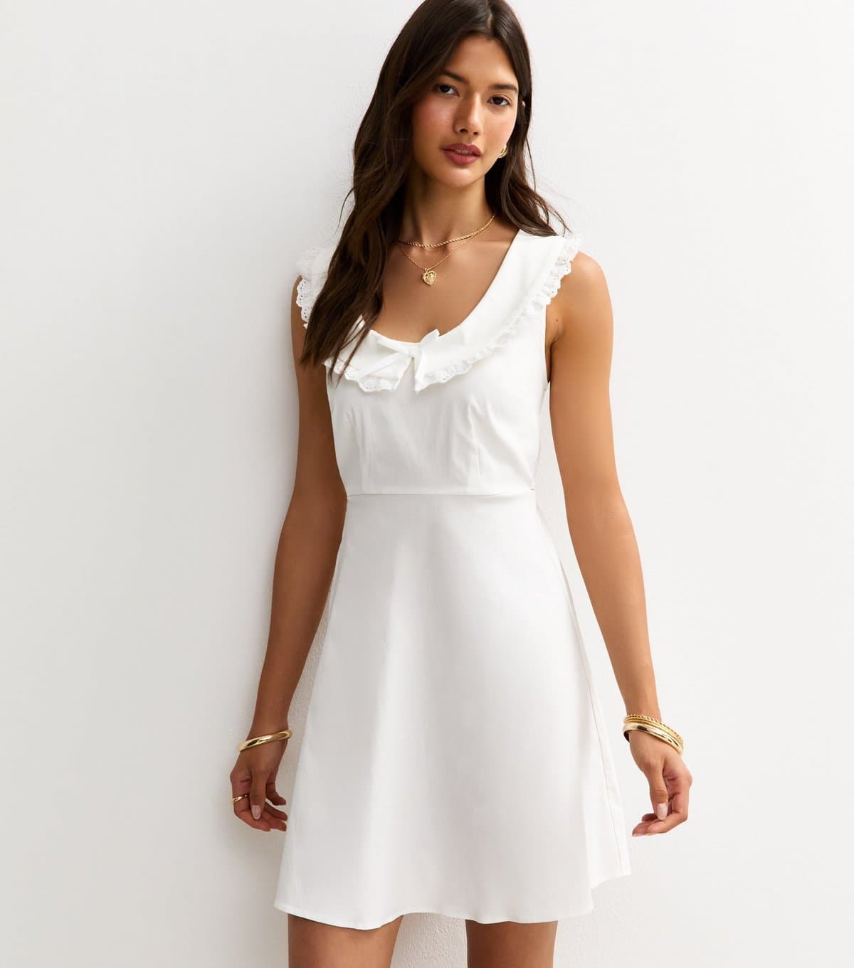 New Look Women's White Lace Trimmed Collar Mini Dress New Look