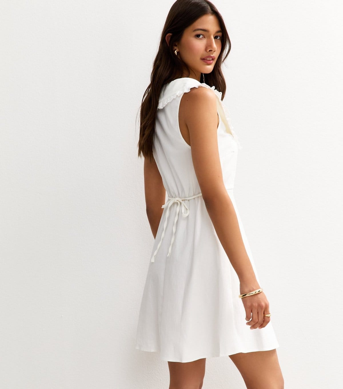 New Look Women's White Lace Trimmed Collar Mini Dress New Look - 4