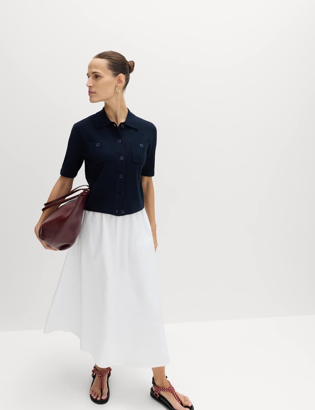 Marks & Spencer M&S Collared Button Through Cropped Cardigan Midnight Navy - 2