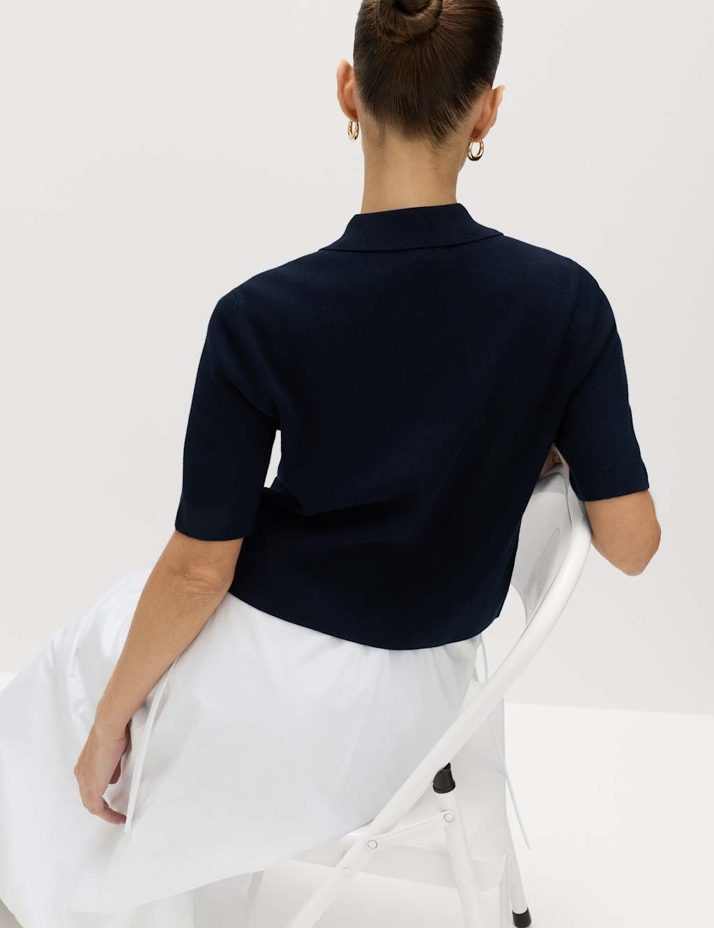 Marks & Spencer M&S Collared Button Through Cropped Cardigan Midnight Navy - 3