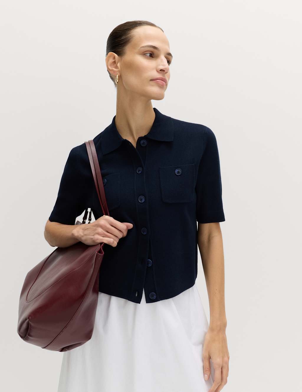 Marks & Spencer M&S Collared Button Through Cropped Cardigan Midnight Navy - 4