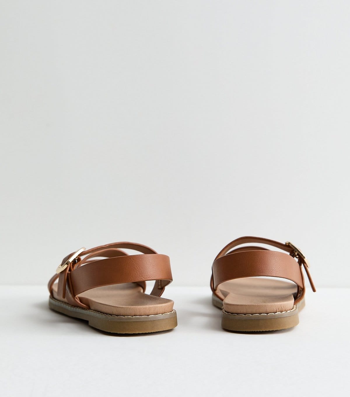 New Look Women's Wide Fit Tan Faux Leather Strappy Flat Sandals Vegan New Look - 4