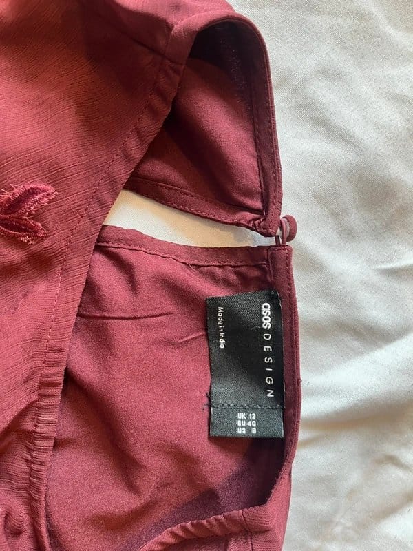 ASOS Design Burgundy Embroidered Midi Dress UK 12