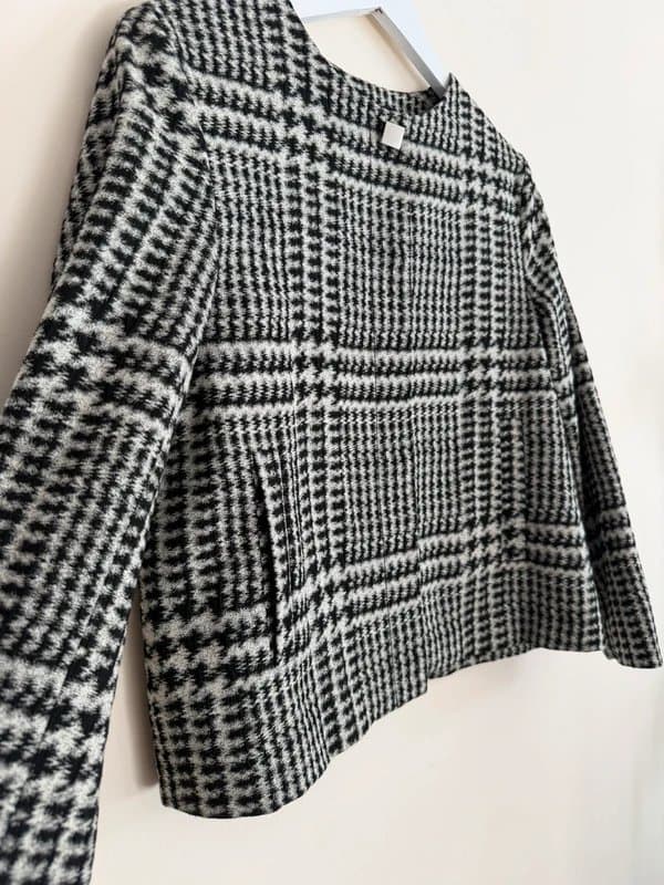 Zara Basic Zara Basic Check Bouclé Jacket Blazer Black White Houndstooth Smart Casual Size M UK 12
