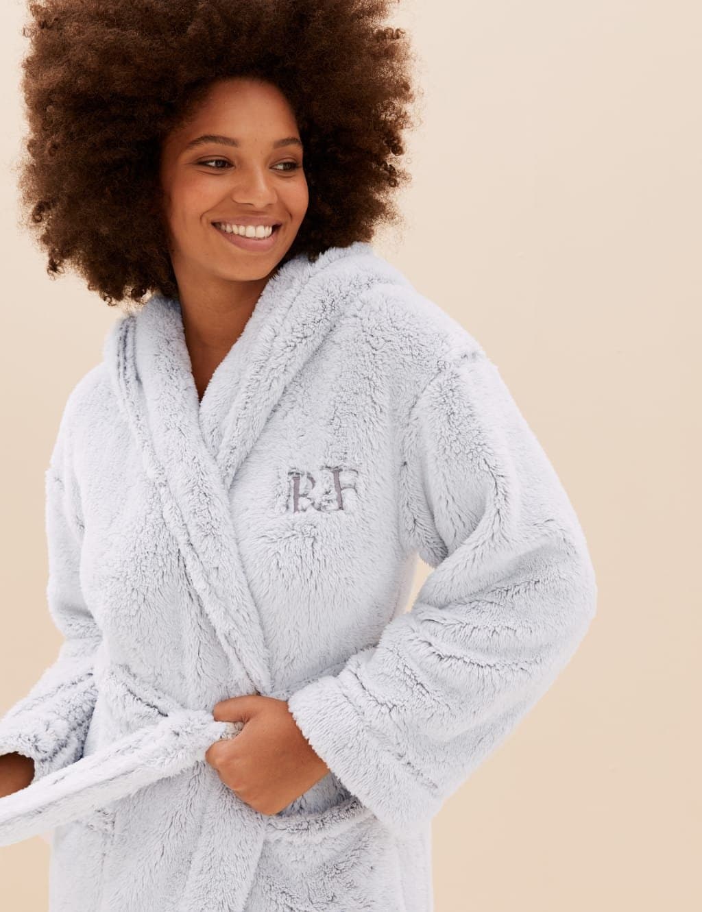Marks & Spencer M&S Light Grey Fleece Hooded Dressing Gown
