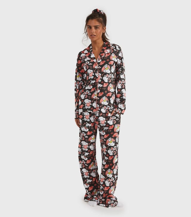Skinnydip Women's Black Peanuts Snoopy Shirt and Trousers Pyjama Set Skinnydip New Look - 2