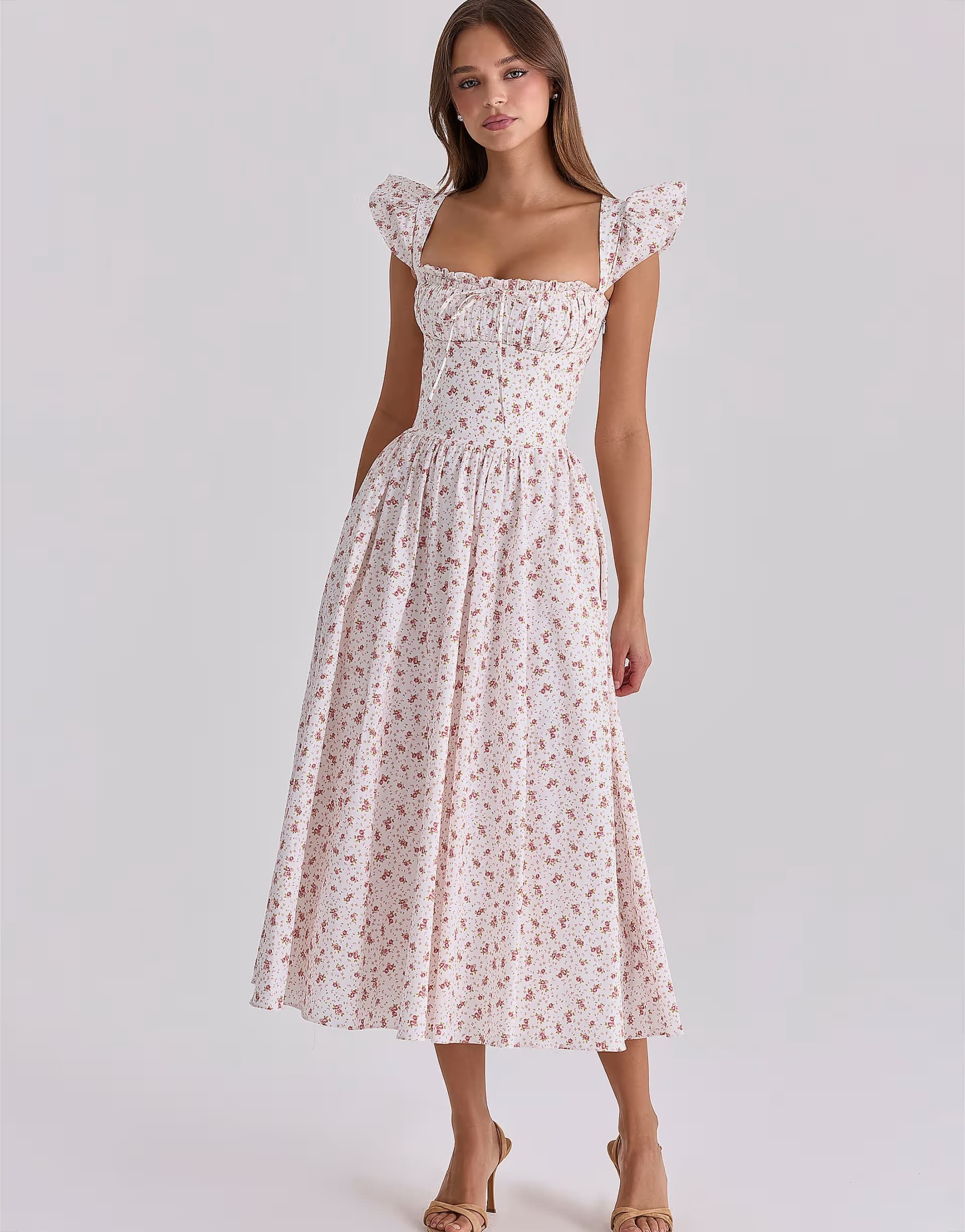 ASOS House of CB Livia white rose print cotton midi sundress in white rose print