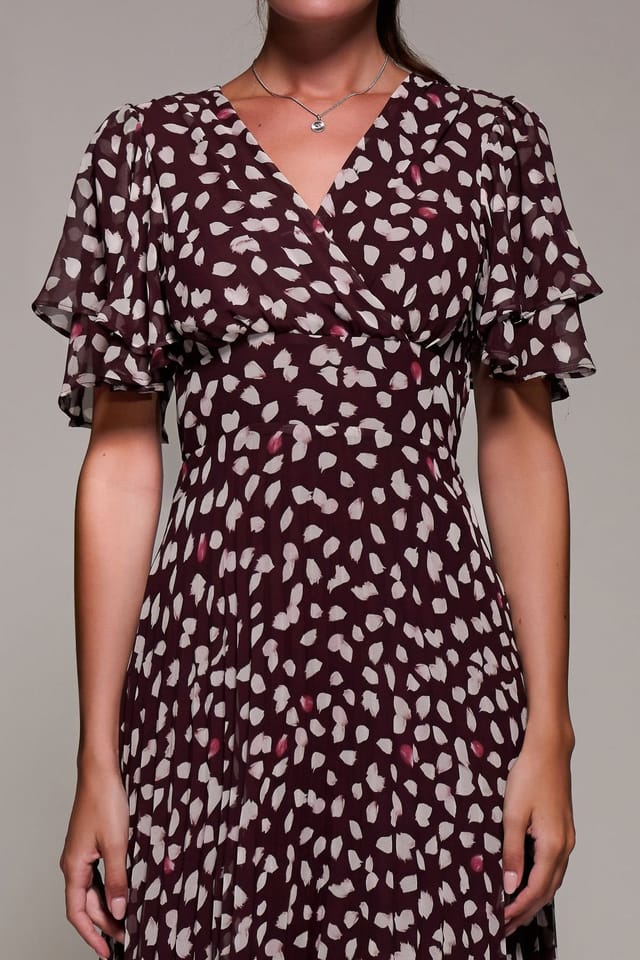 Jolie Moi Jolie Moi Women's Angel Sleeve Pleated Chiffon Midi Dress in Purple - 3