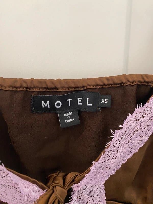 Motel Motel brown purple satin cami top tie front cami Strappy top lace detail
