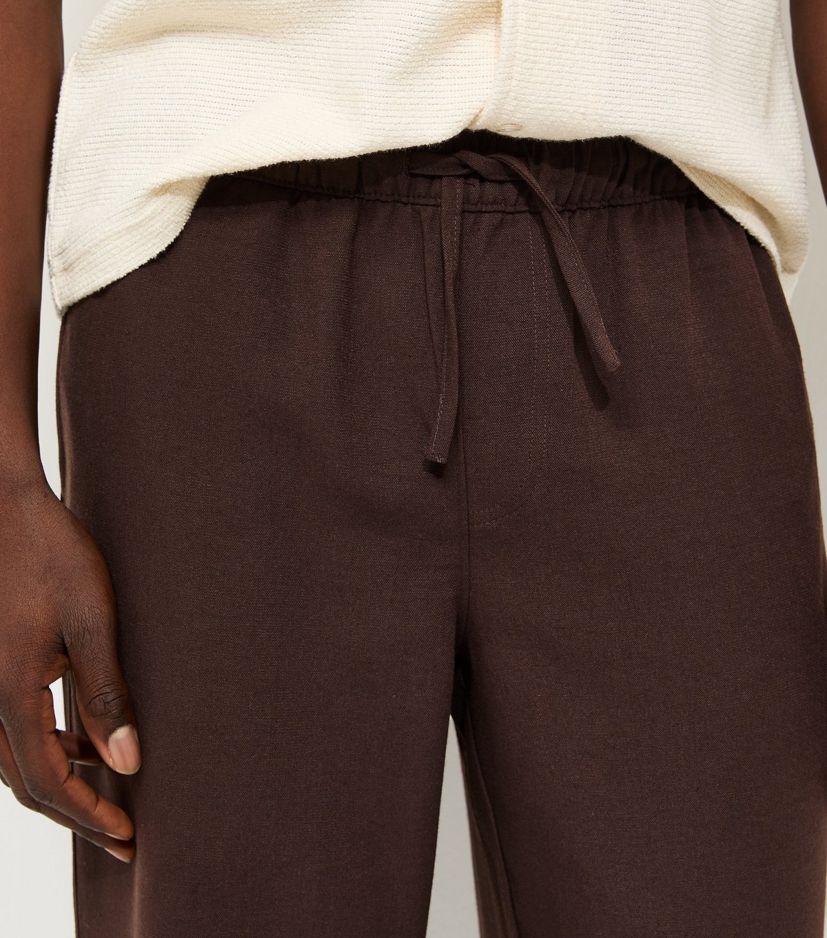 New Look Men's Dark Brown Relaxed Linen Look Wide Leg Trousers New Look - 2