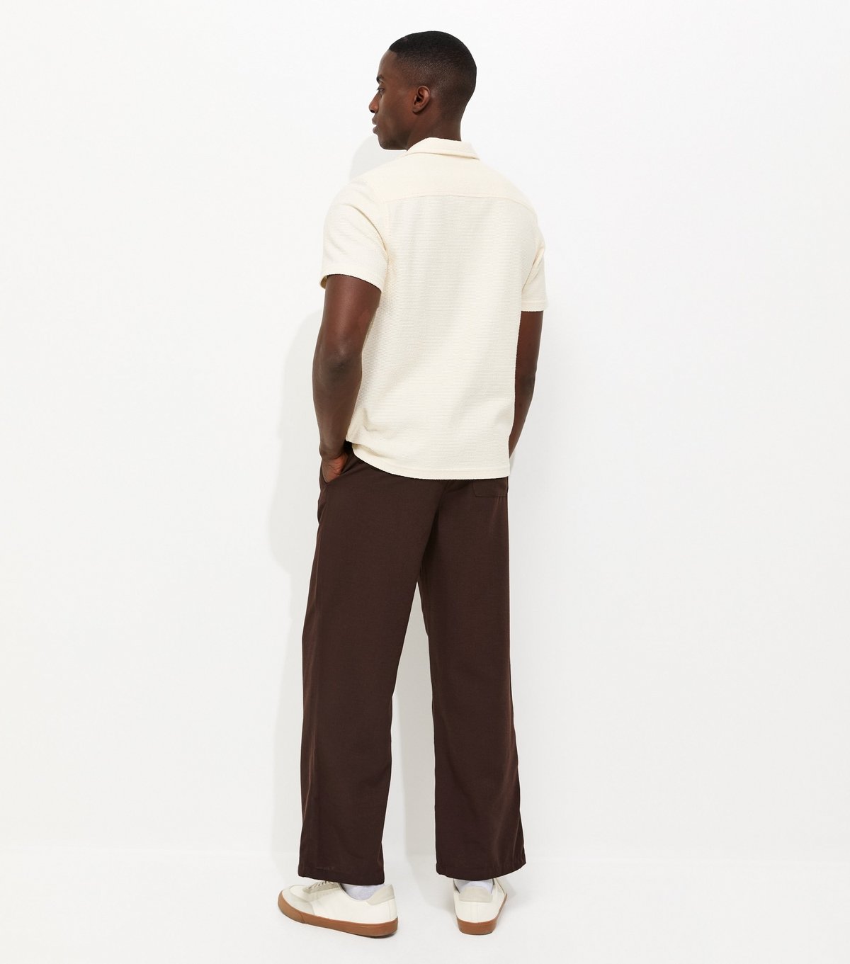 New Look Men's Dark Brown Relaxed Linen Look Wide Leg Trousers New Look - 4
