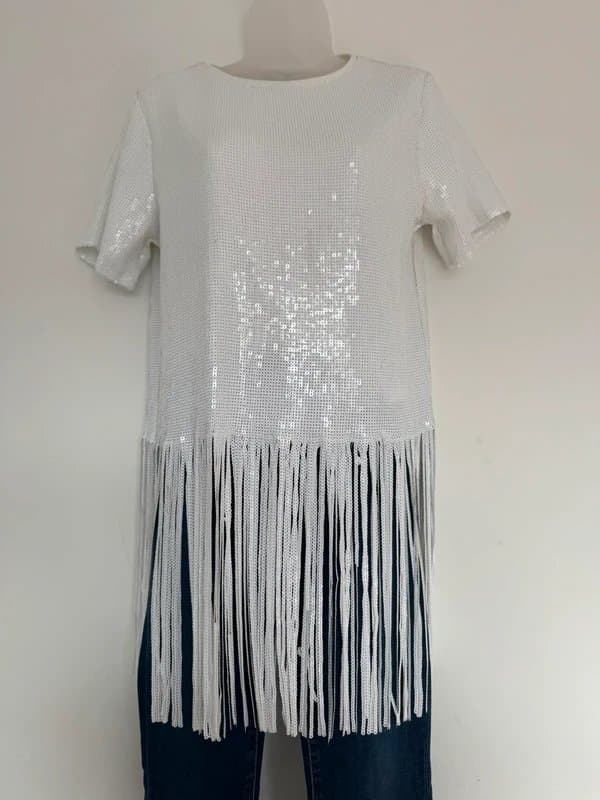 River Island * NEW * (no tags) River Island white sequin tassel top UK 12
