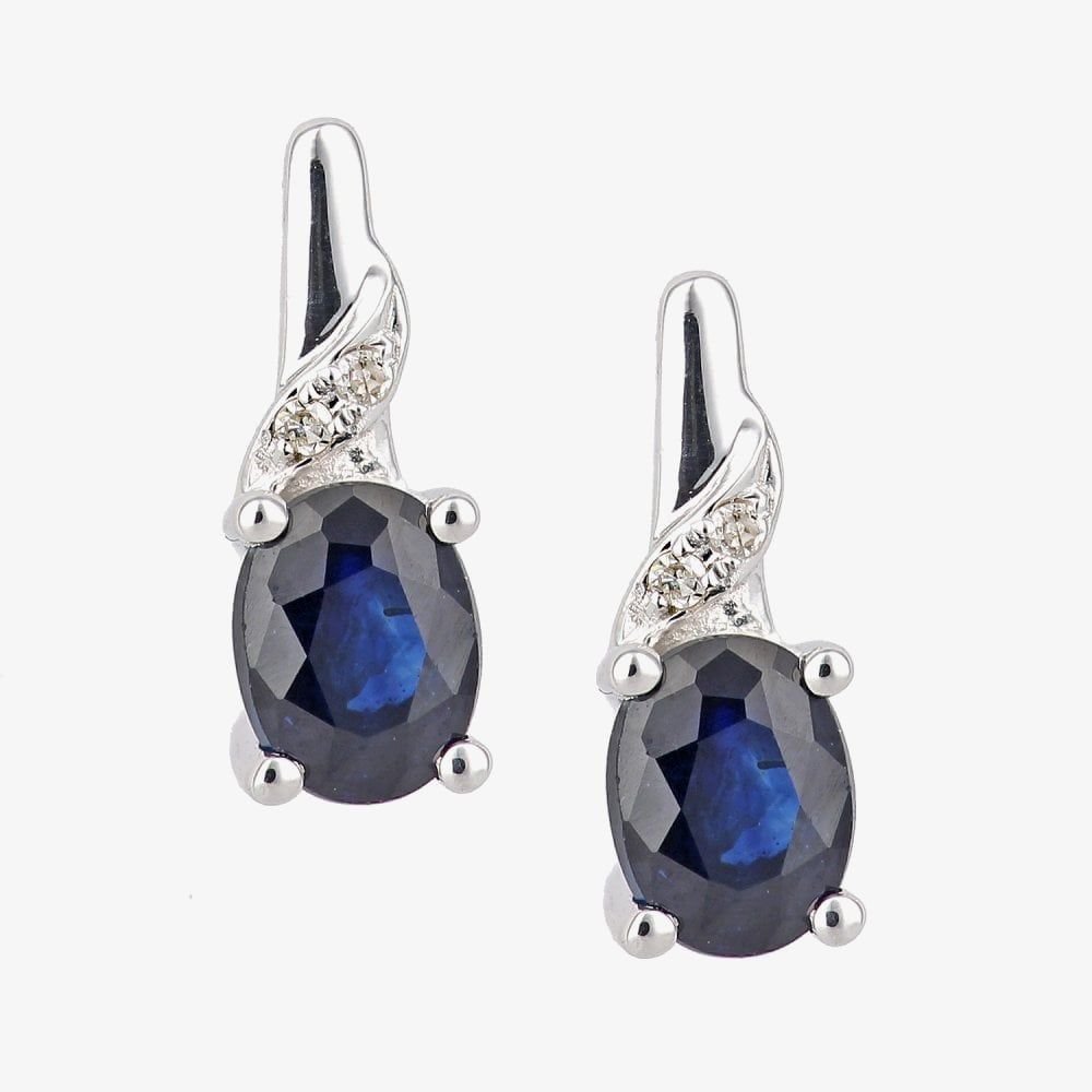 T.H.Baker T.H.Baker Women's 9ct White Gold Oval Sapphire & Diamond Twist Stud Earrings DE1612WSA in Silver - 2