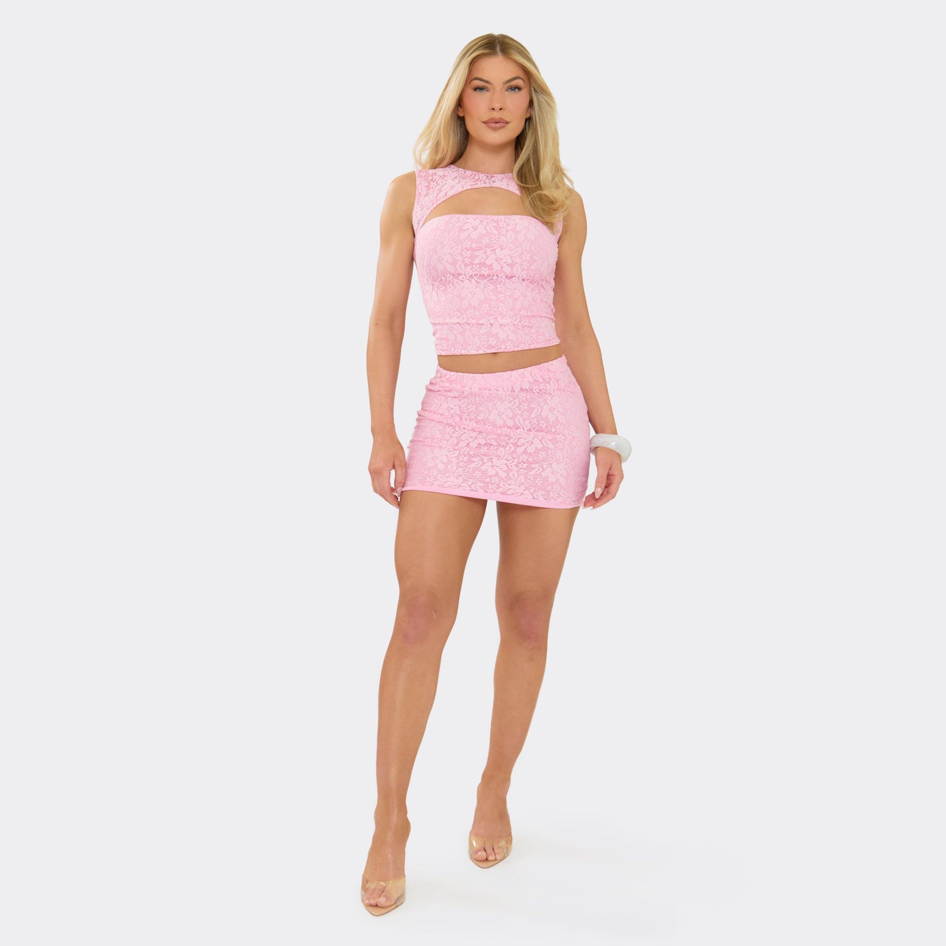 EGO Pink Lace Mini Skirt for Women, Size UK 6