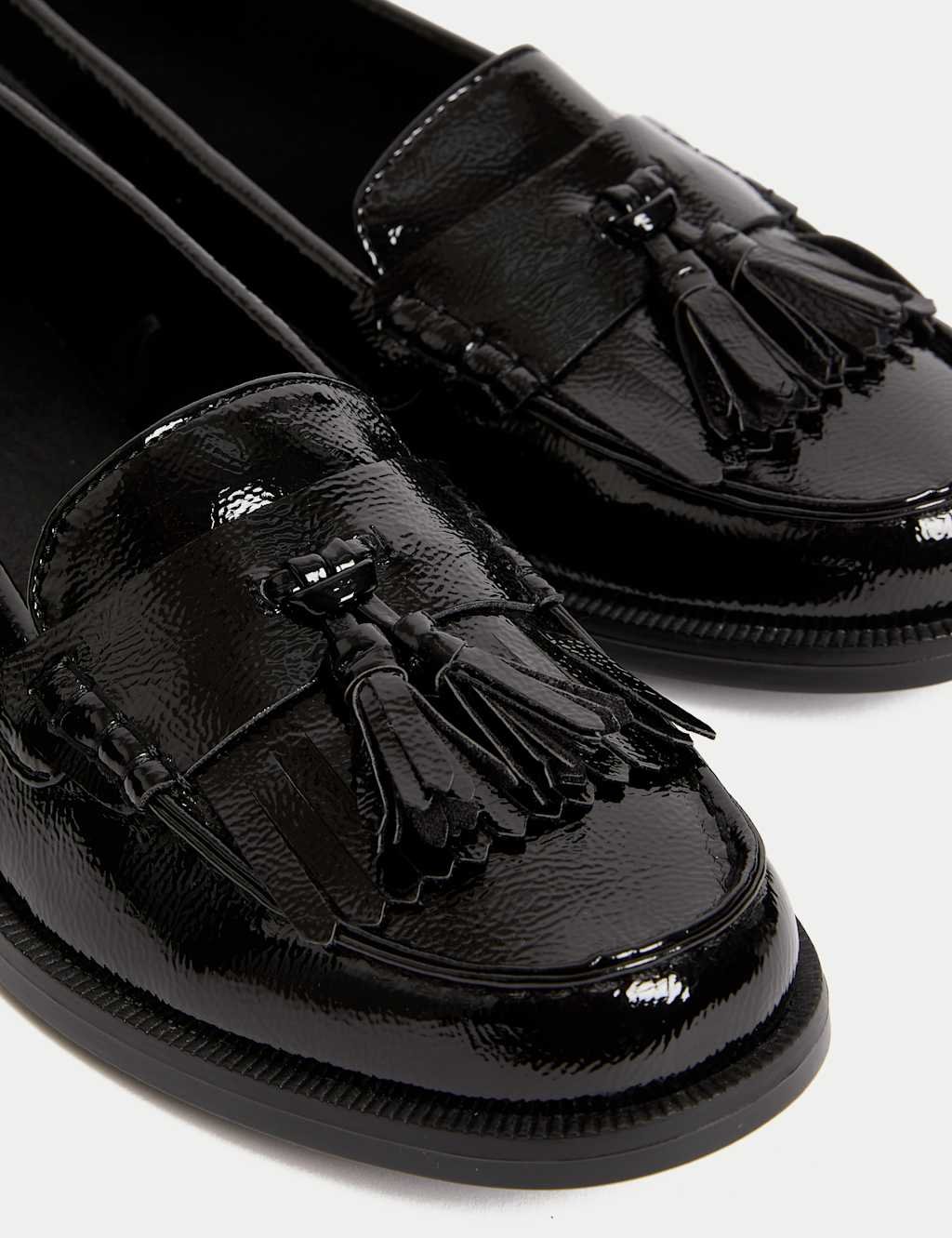 Marks & Spencer M&S Patent Tassel Slip On Flat Loafers Black Patent - 2