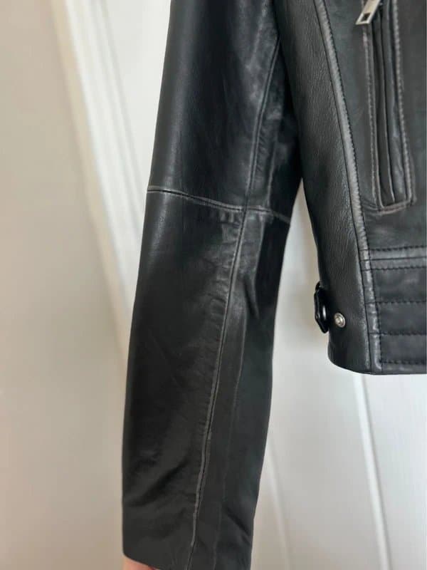 Barneys Originals Barneys Originals Black Leather Biker Jacket – Size 12 – New Without Tags