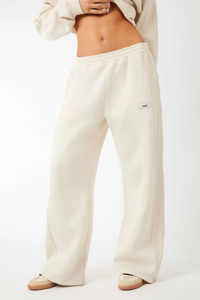 Kaiia Kaiia Label Logo Rib Panel Wide Leg Joggers Cream - 2